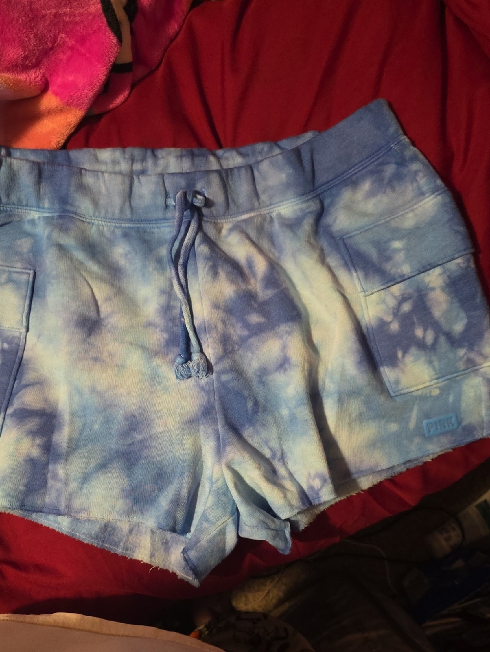 PINK Victoria's Secret Blue and White Tie-Dye High Waist Shorts